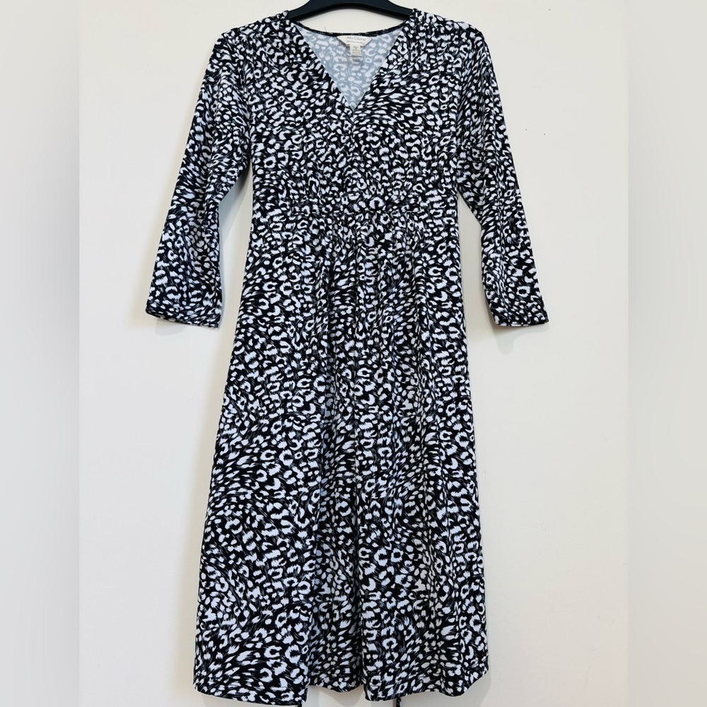 Ma Cherie Maternity Black White V-neck 3/4 Long Sleeve Pull Over Midi Dress S